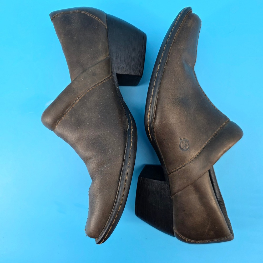 Born W21239 Dark Brown Leather Clogs Square Toe Block Heel Mules Womens 8 39